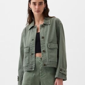 GAP Relaxed Cotton Utility Jacket Lauren Wreath Green Size Medium